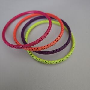 Neon Metal Dot Cutout Bangle Set - Pink, Orange, Purple, Neon Yellow